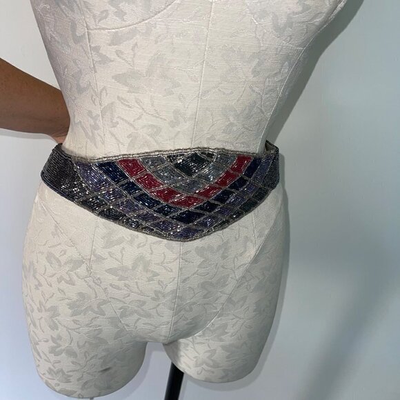Vintage Belt Womens One Size OSFM Beaded Silver Multicolor Hook Loop Closure main image 9